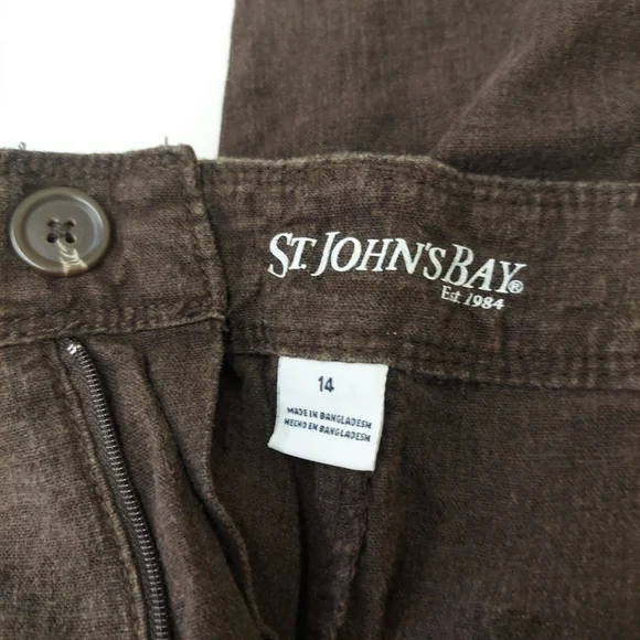 St Johns Bay Capris Linen Blend Capris Womens 14 Brown Drawstring Shorts - Picture 3 of 11